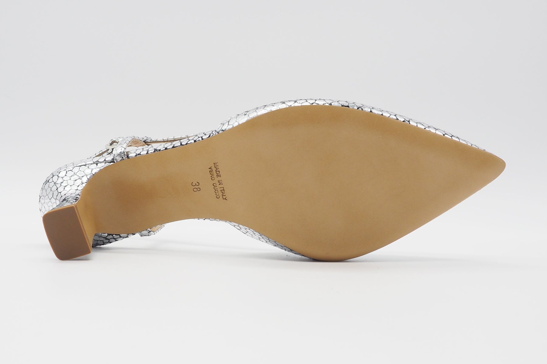 Edle Damen Slings aus Metallicleder in Silber - Absatz 6cm Damen Pumps & Slings Karin