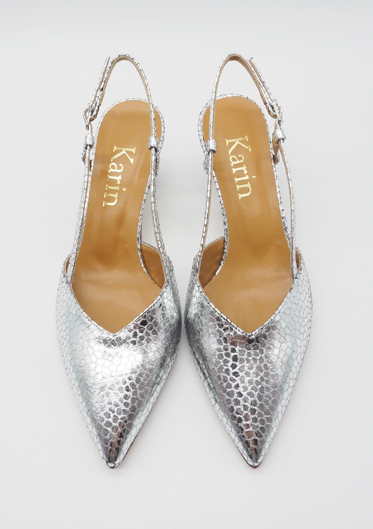 Edle Damen Slings aus Metallicleder in Silber - Absatz 6cm Damen Pumps & Slings Karin