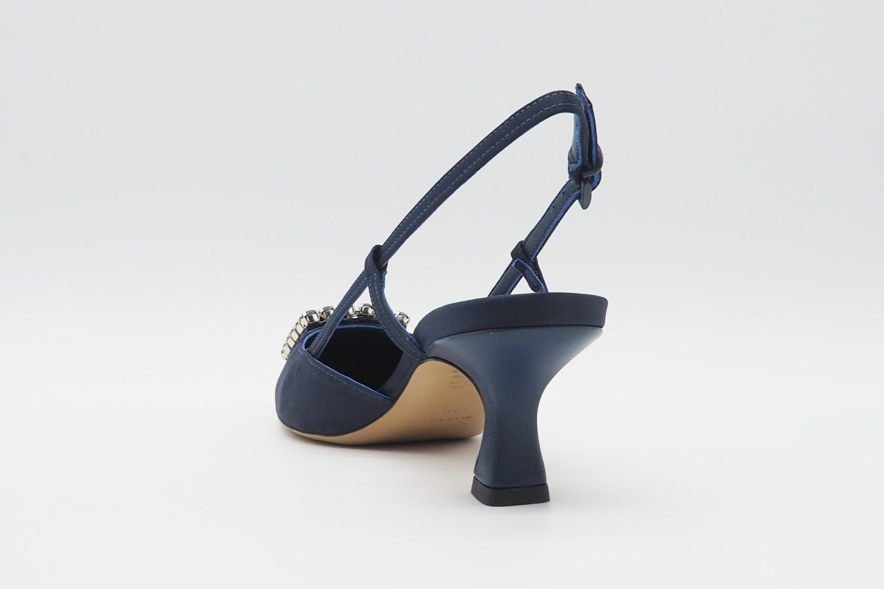 Edle Damen Slings aus Satin in Dunkelblau mit quadratischer Schnalle und Kristallen - Absatz 5,5cm Damen Pumps & Slings Roberto Festa