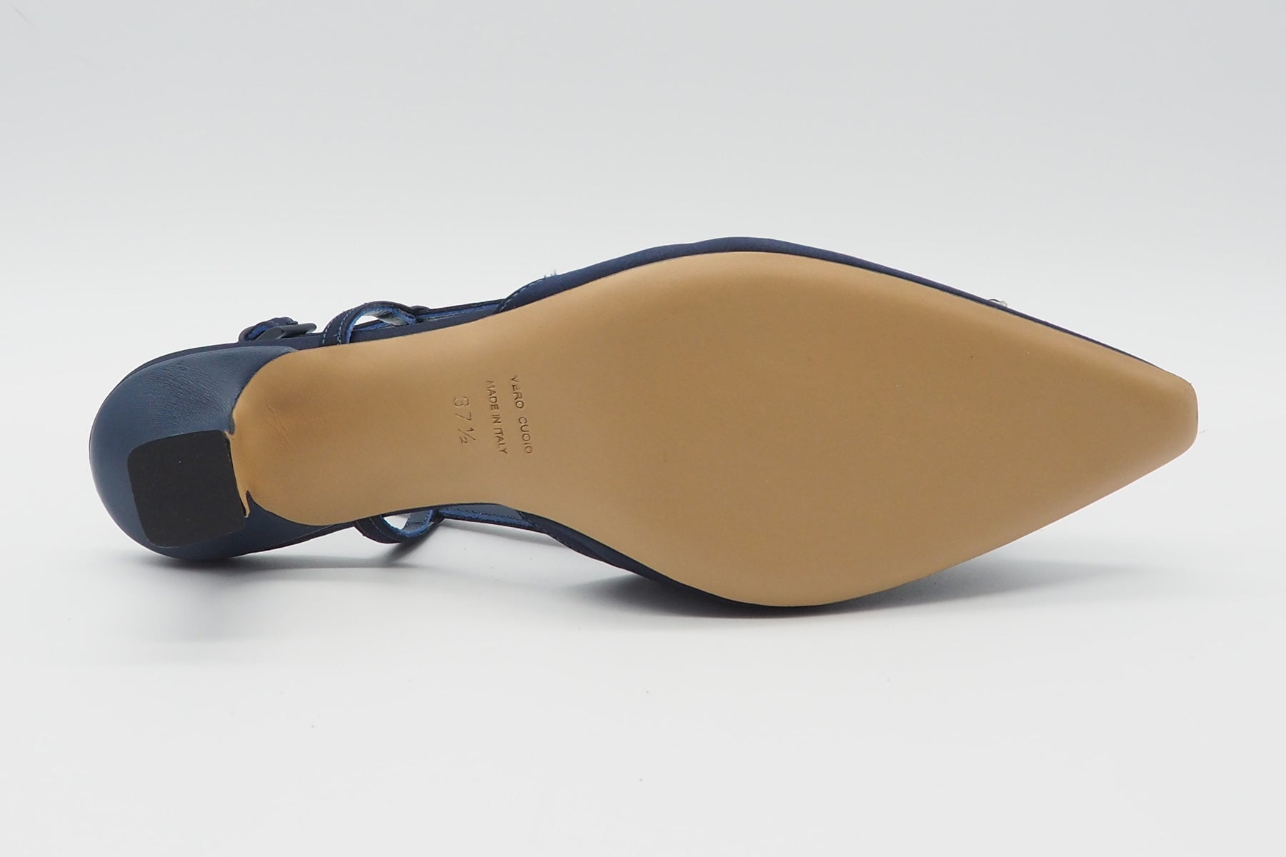 Edle Damen Slings aus Satin in Dunkelblau mit quadratischer Schnalle und Kristallen - Absatz 5,5cm Damen Pumps & Slings Roberto Festa