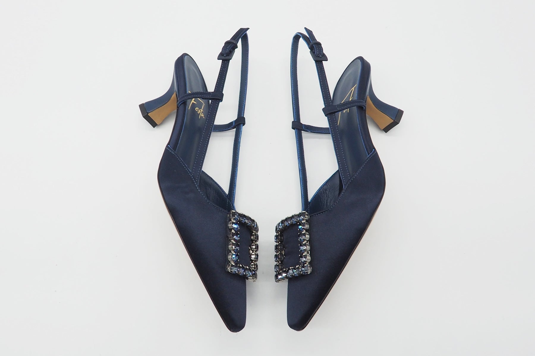 Edle Damen Slings aus Satin in Dunkelblau mit quadratischer Schnalle und Kristallen - Absatz 5,5cm Damen Pumps & Slings Roberto Festa