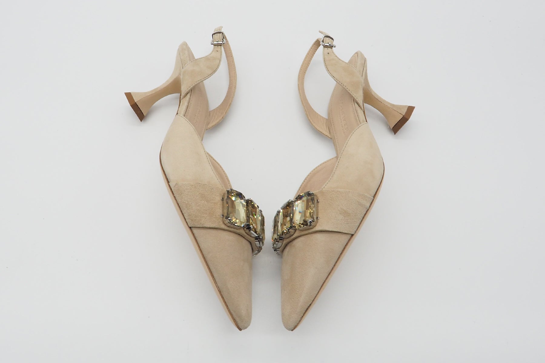 Edle Damen Slings aus Veloursleder in Beige - Absatz 5cm Damen Pumps & Slings Kennel & Schmenger