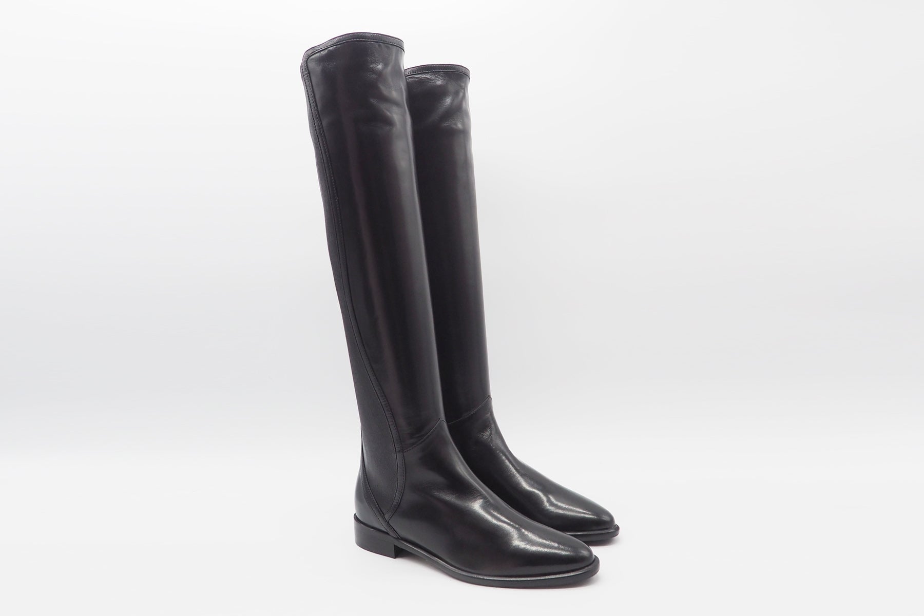 Eleganter Damen Langschaft-Stiefel aus Echtleder in Schwarz - Absatz 2cm Damen Stiefel Lorenzo Masiero