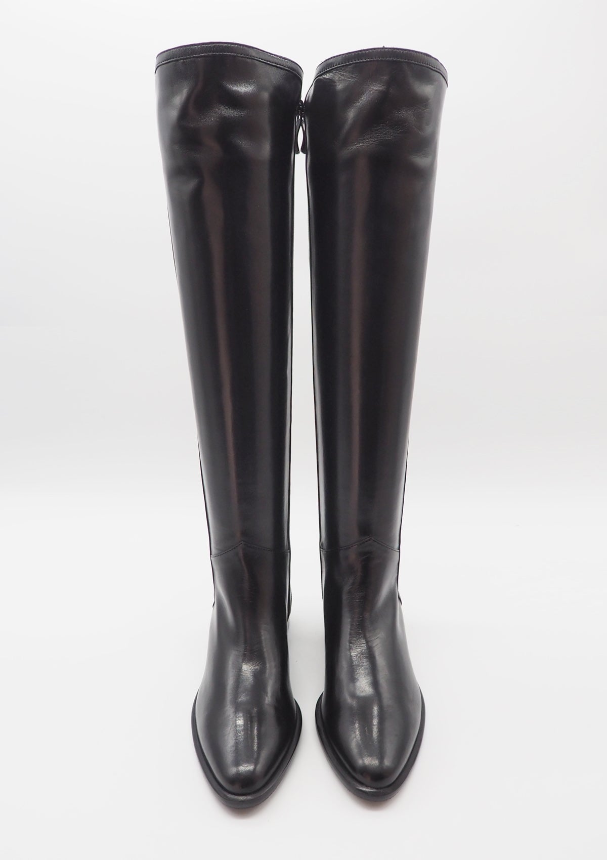 Eleganter Damen Langschaft-Stiefel aus Echtleder in Schwarz - Absatz 2cm Damen Stiefel Lorenzo Masiero