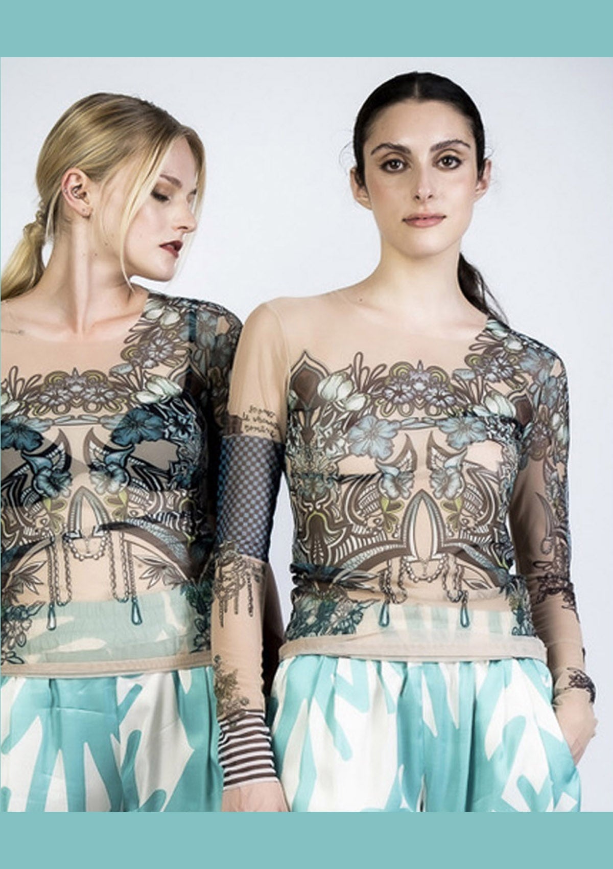 Extravagante Damen Tattoo-Netzshirt aus Polyester - Audrey Water Damen T-Shirt RO´skinwear