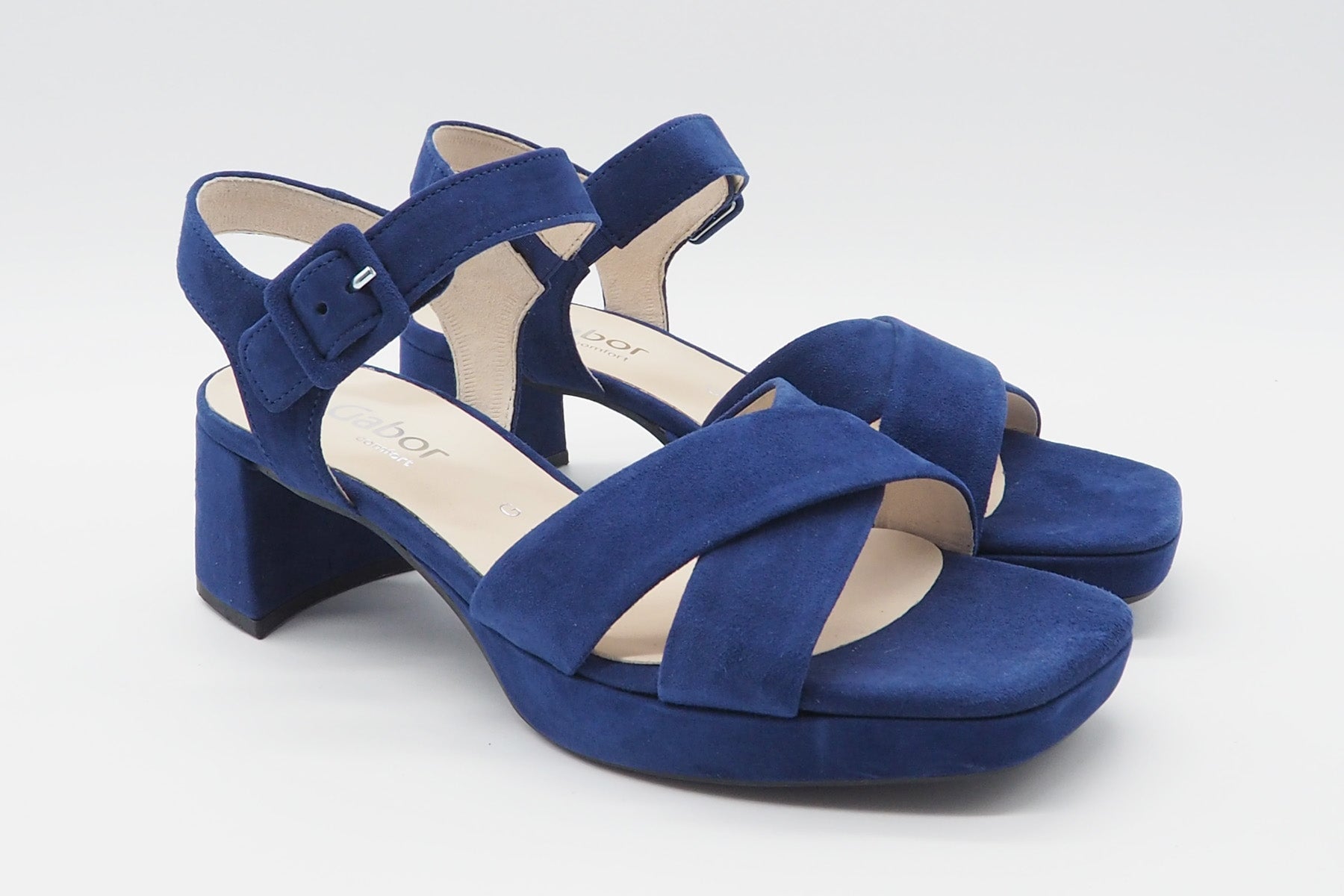 Feine Damen Absatz-Sandale aus Veloursleder in Dunkelblau - Absatz 6cm Damen Sandalen Gabor