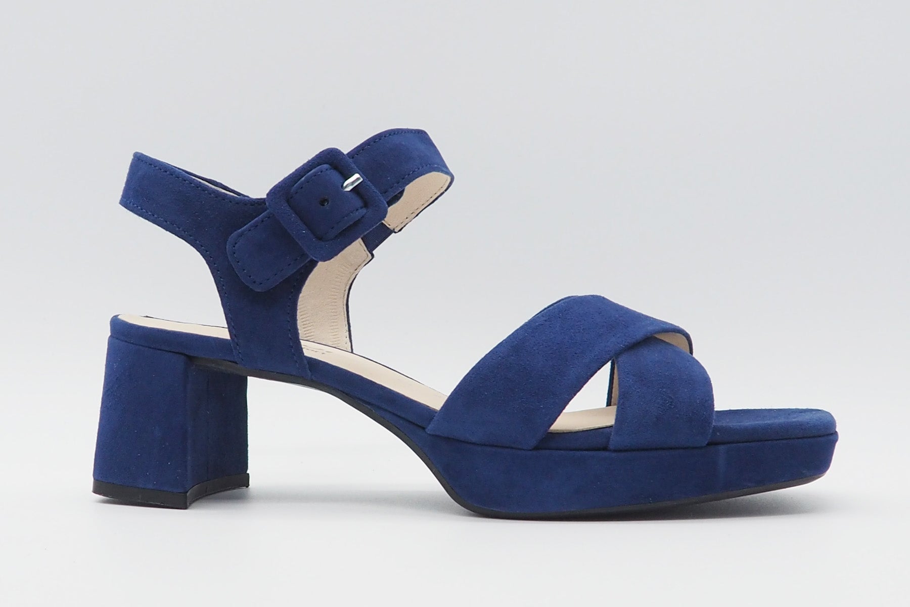 Feine Damen Absatz-Sandale aus Veloursleder in Dunkelblau - Absatz 6cm Damen Sandalen Gabor