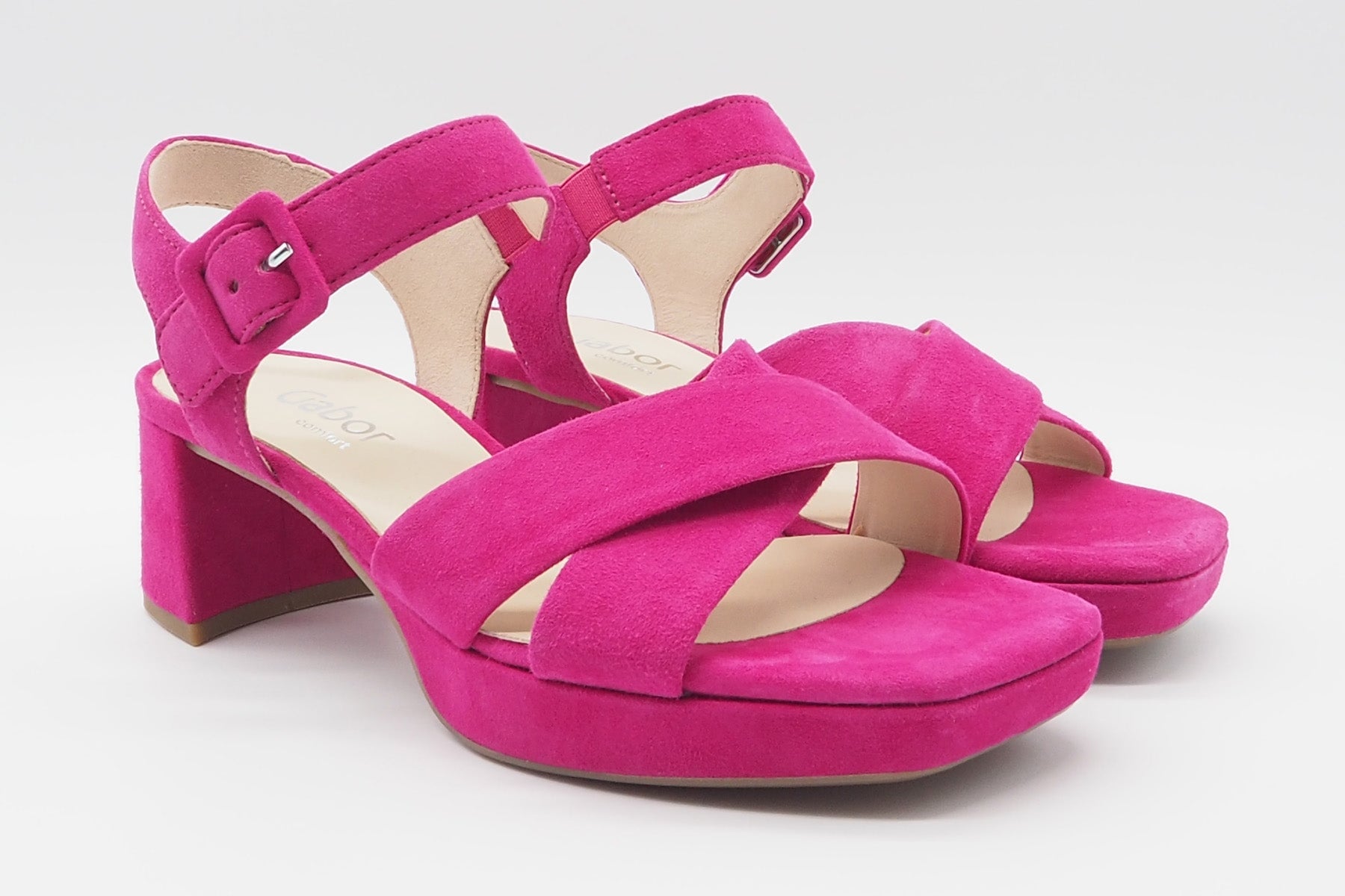 Feine Damen Absatz-Sandale aus Veloursleder in Pink - Absatz 6cm Damen Sandalen Gabor