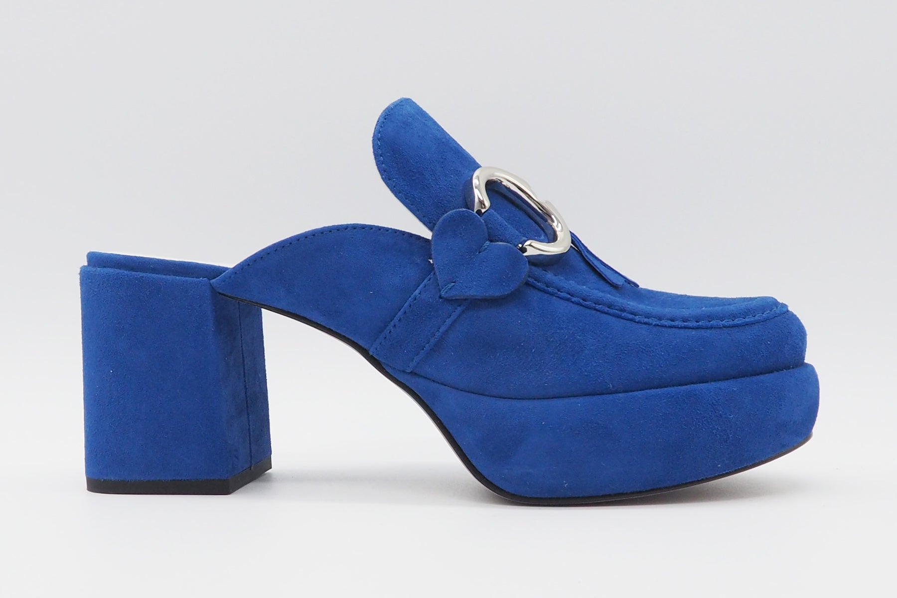Feine Damen Plateau-Mules aus Veloursleder in Royalblau - Clogs IRA - Absatz 8cm Damen Mules & Sabots Kennel & Schmenger
