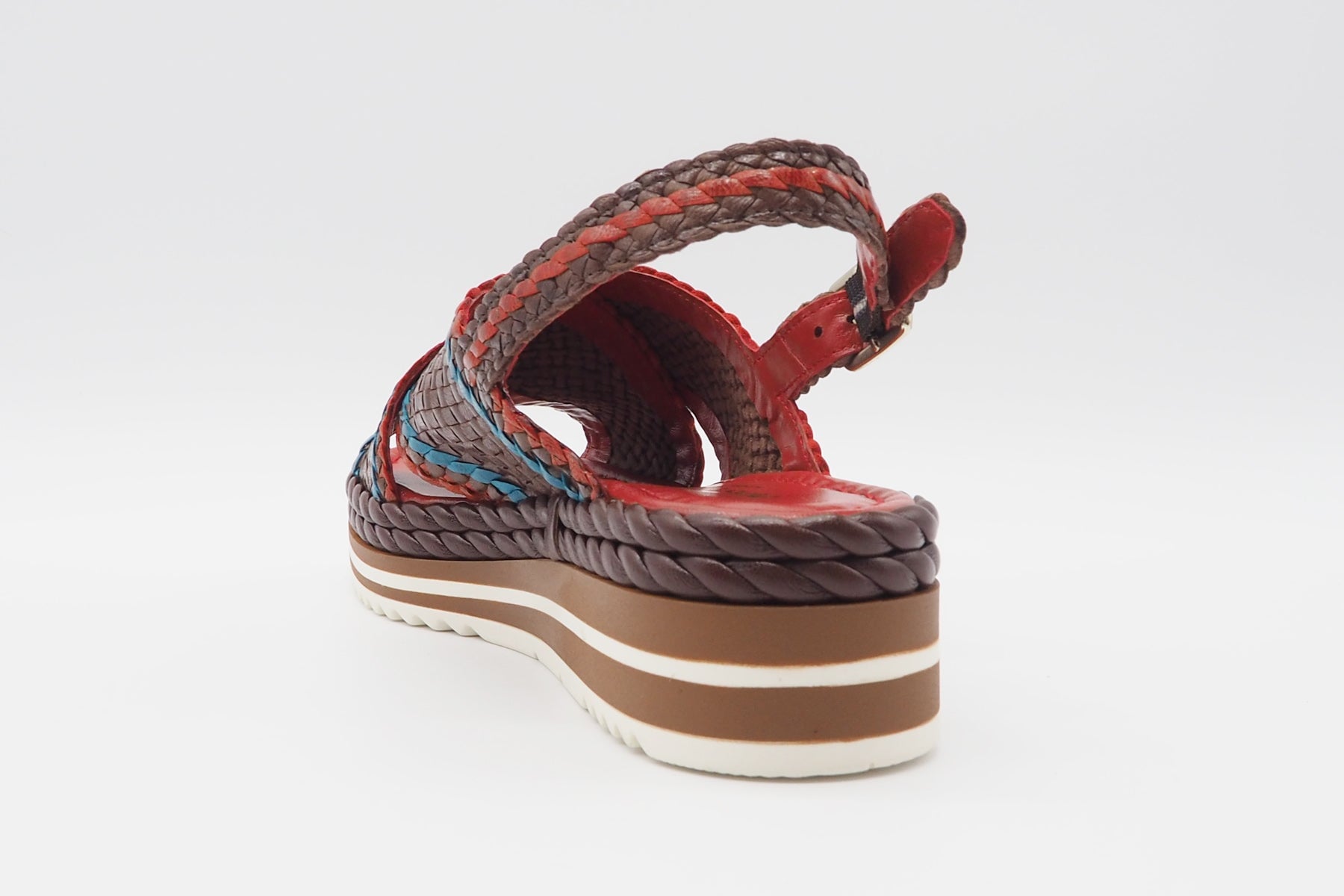 Feine Damen Sandale aus geflochtenem Leder in Braun, Blau & Rot - Absatz 4cm Damen Sandalen Pons Quintana