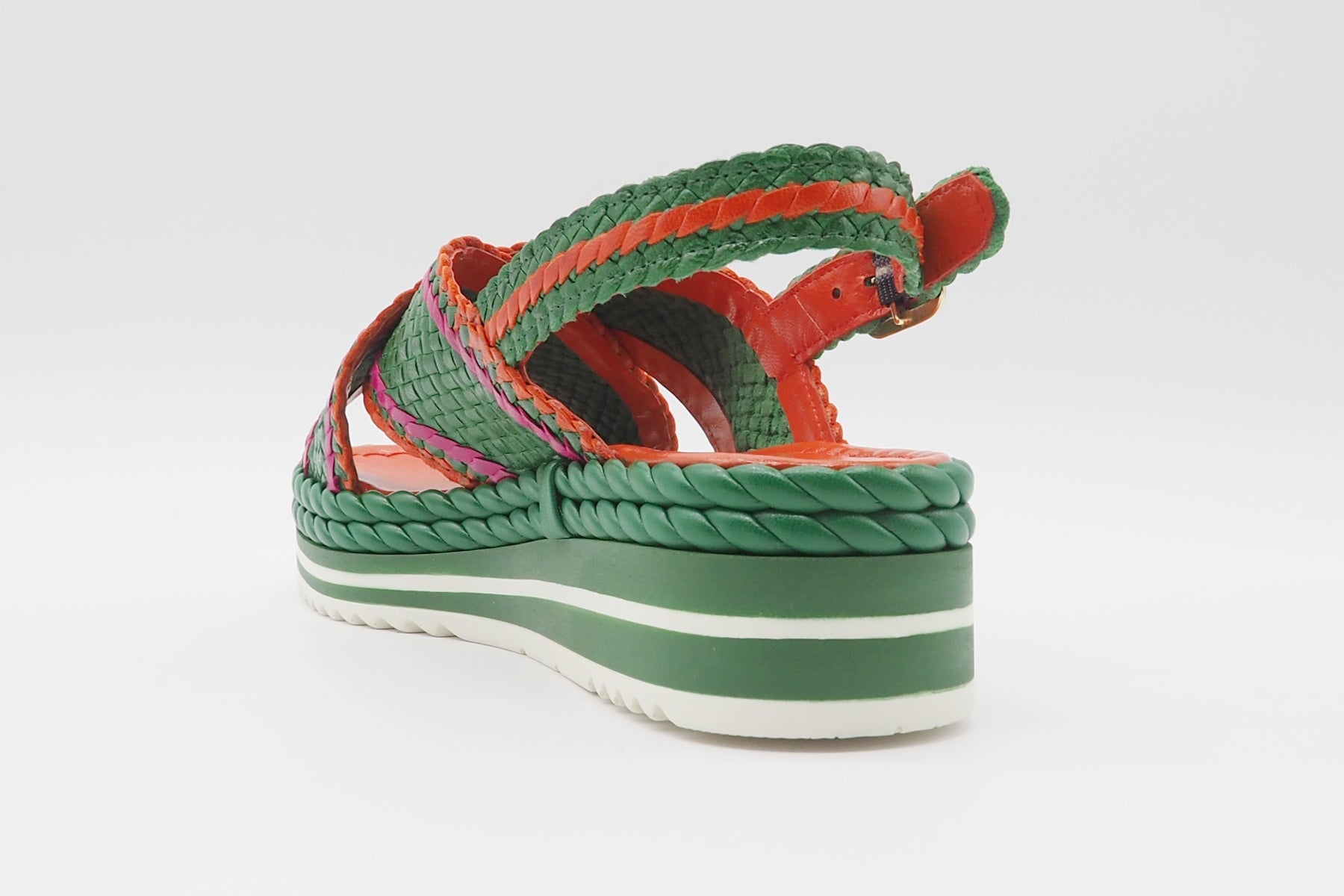 Feine Damen Sandale aus geflochtenem Leder in Grün, Orange & Pink - Absatz 4cm Damen Sandalen Pons Quintana