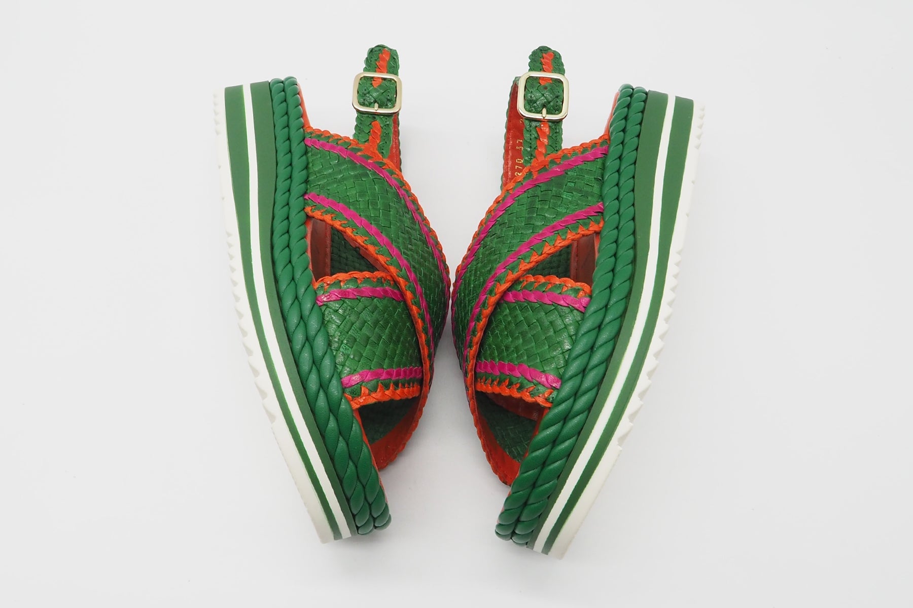 Feine Damen Sandale aus geflochtenem Leder in Grün, Orange & Pink - Absatz 4cm Damen Sandalen Pons Quintana