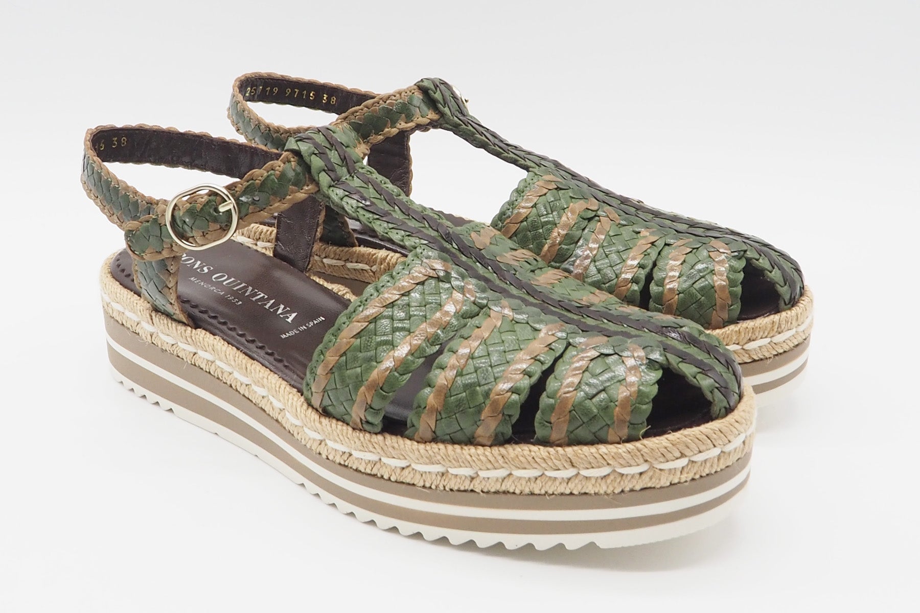 Feine Damen Slings aus geflochtenem Leder in Olive, Beige & Dunkelbraun - Absatz 4cm Damen Pumps & Slings Pons Quintana