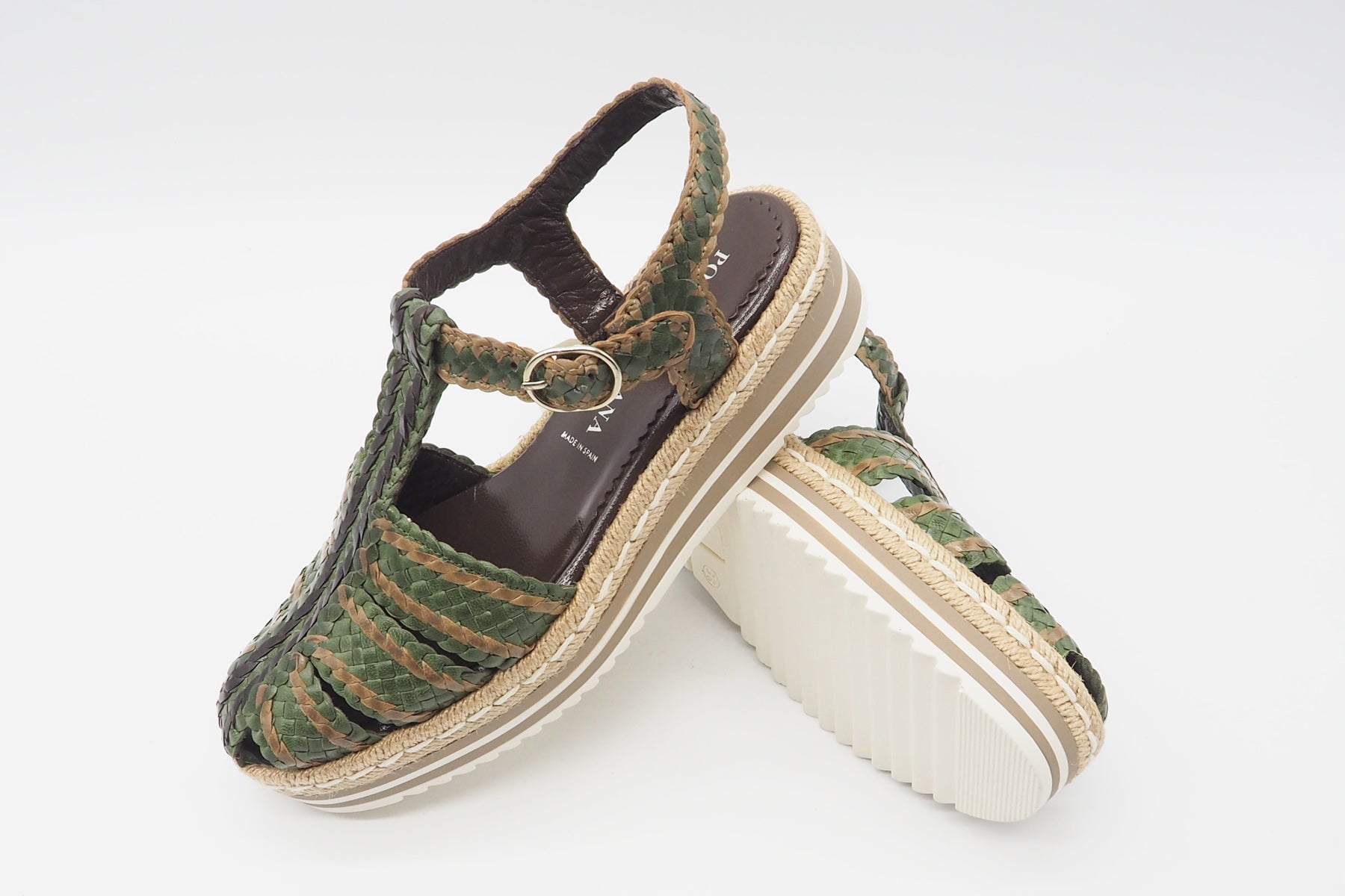 Feine Damen Slings aus geflochtenem Leder in Olive, Beige & Dunkelbraun - Absatz 4cm Damen Pumps & Slings Pons Quintana