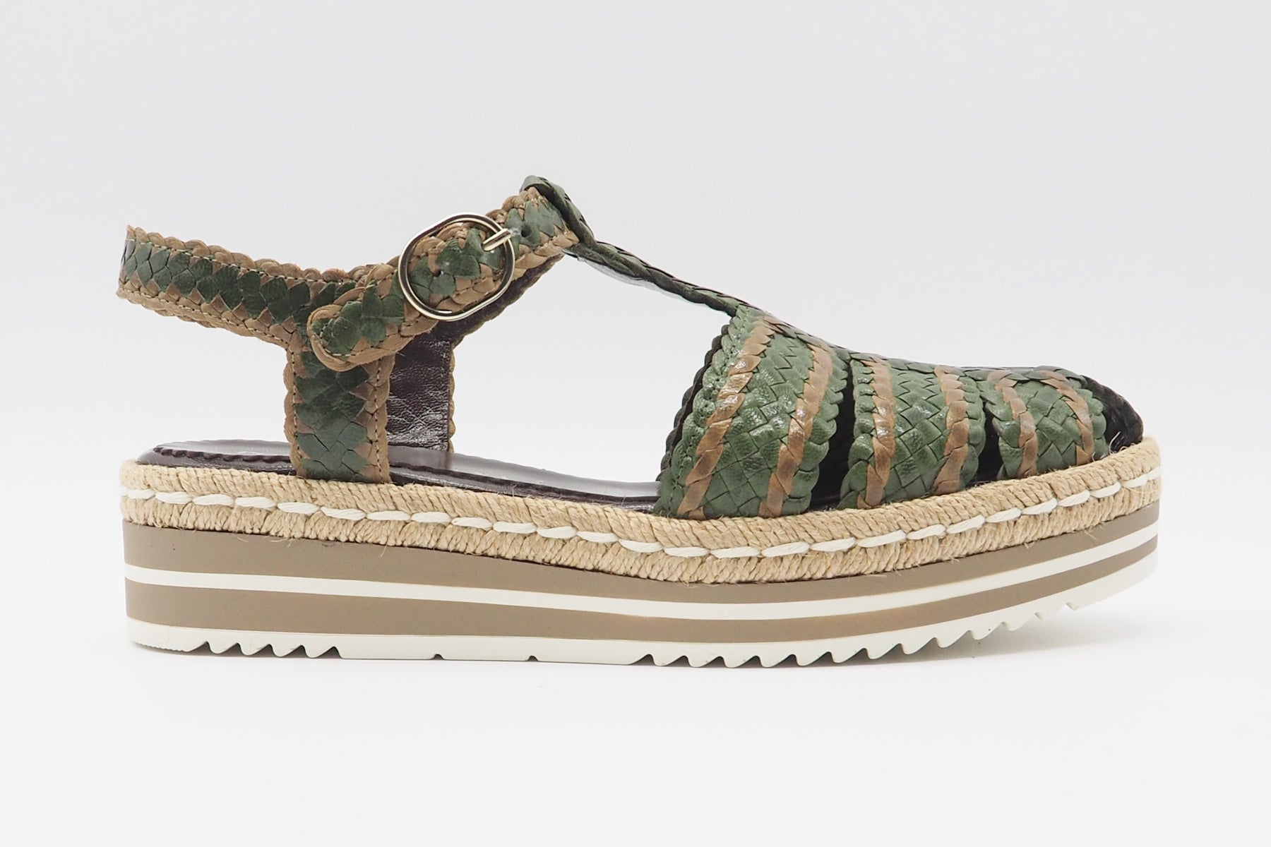 Feine Damen Slings aus geflochtenem Leder in Olive, Beige & Dunkelbraun - Absatz 4cm Damen Pumps & Slings Pons Quintana