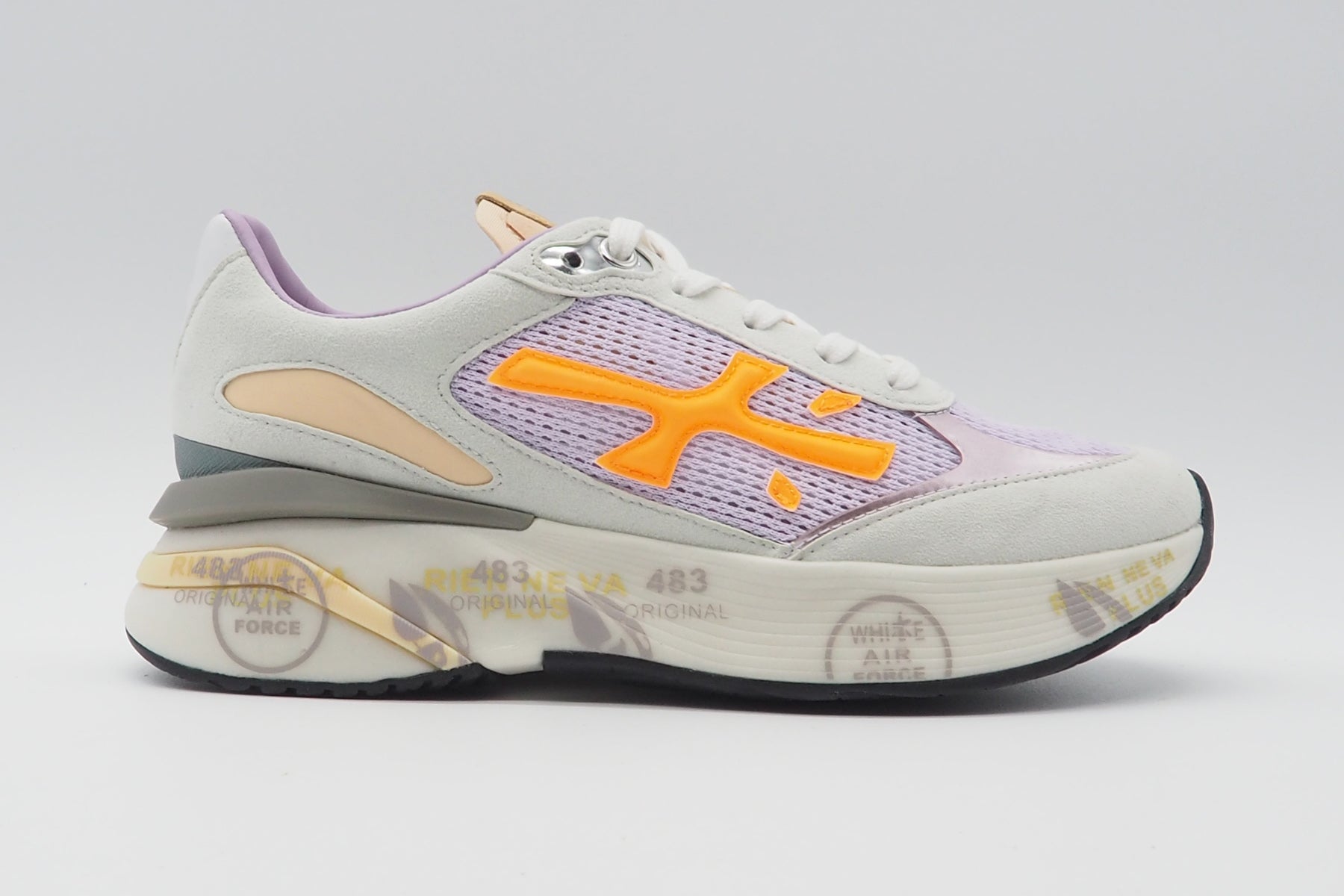 Feine Damen Sneaker aus Mesh & Veloursleder in Flieder, Grau & Orange Damen Sneaker Premiata