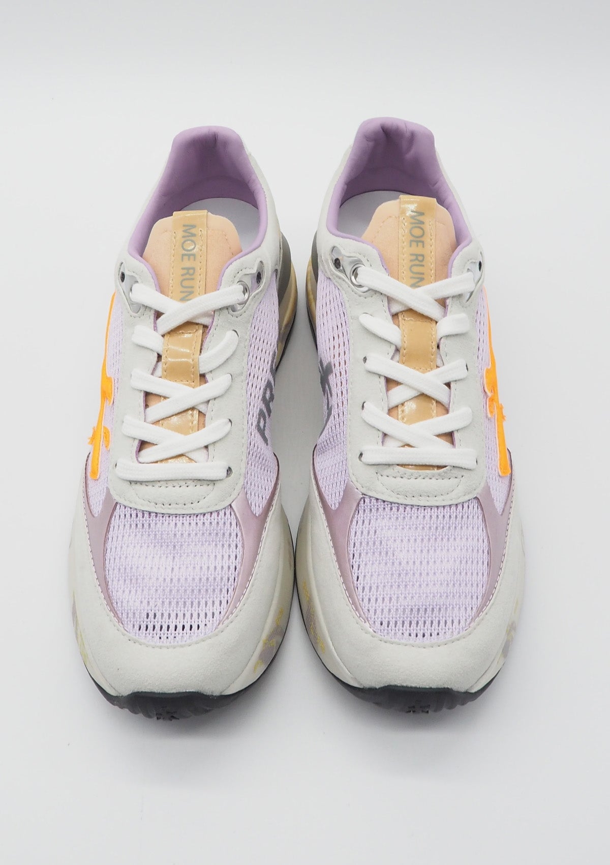 Feine Damen Sneaker aus Mesh & Veloursleder in Flieder, Grau & Orange Damen Sneaker Premiata