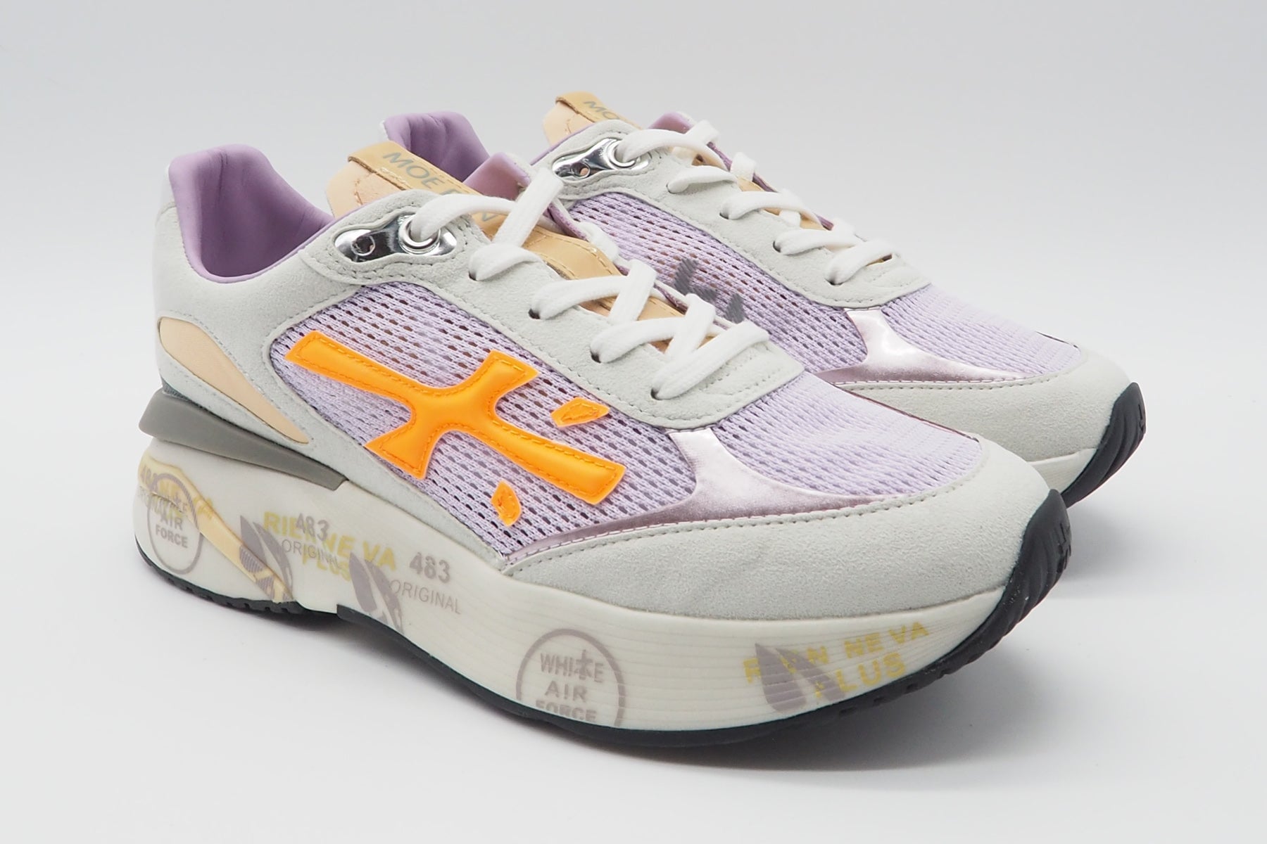 Premiata Damen Sneaker aus Mesh Veloursleder in Flieder, Grau