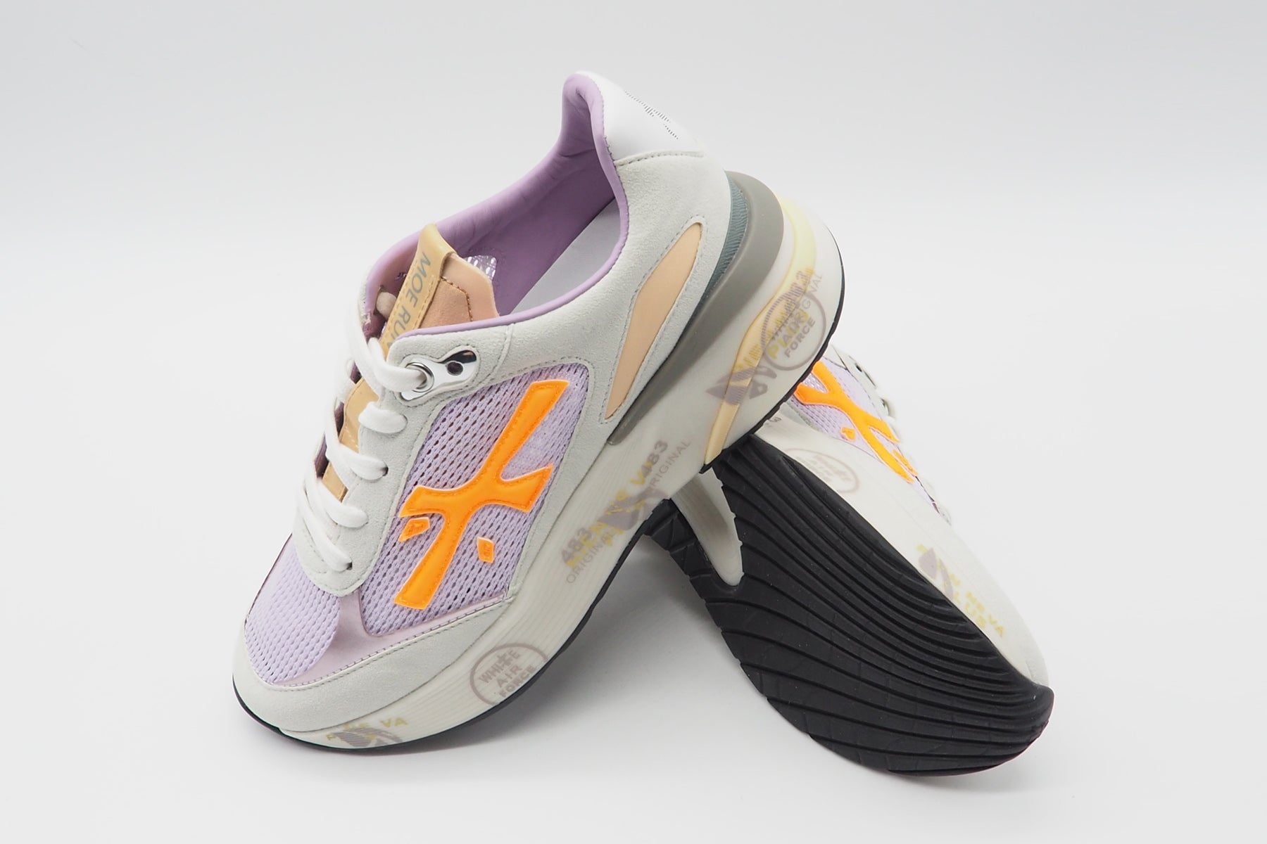 Feine Damen Sneaker aus Mesh & Veloursleder in Flieder, Grau & Orange Damen Sneaker Premiata