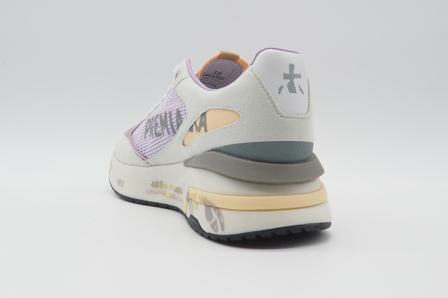 Feine Damen Sneaker aus Mesh & Veloursleder in Flieder, Grau & Orange Damen Sneaker Premiata