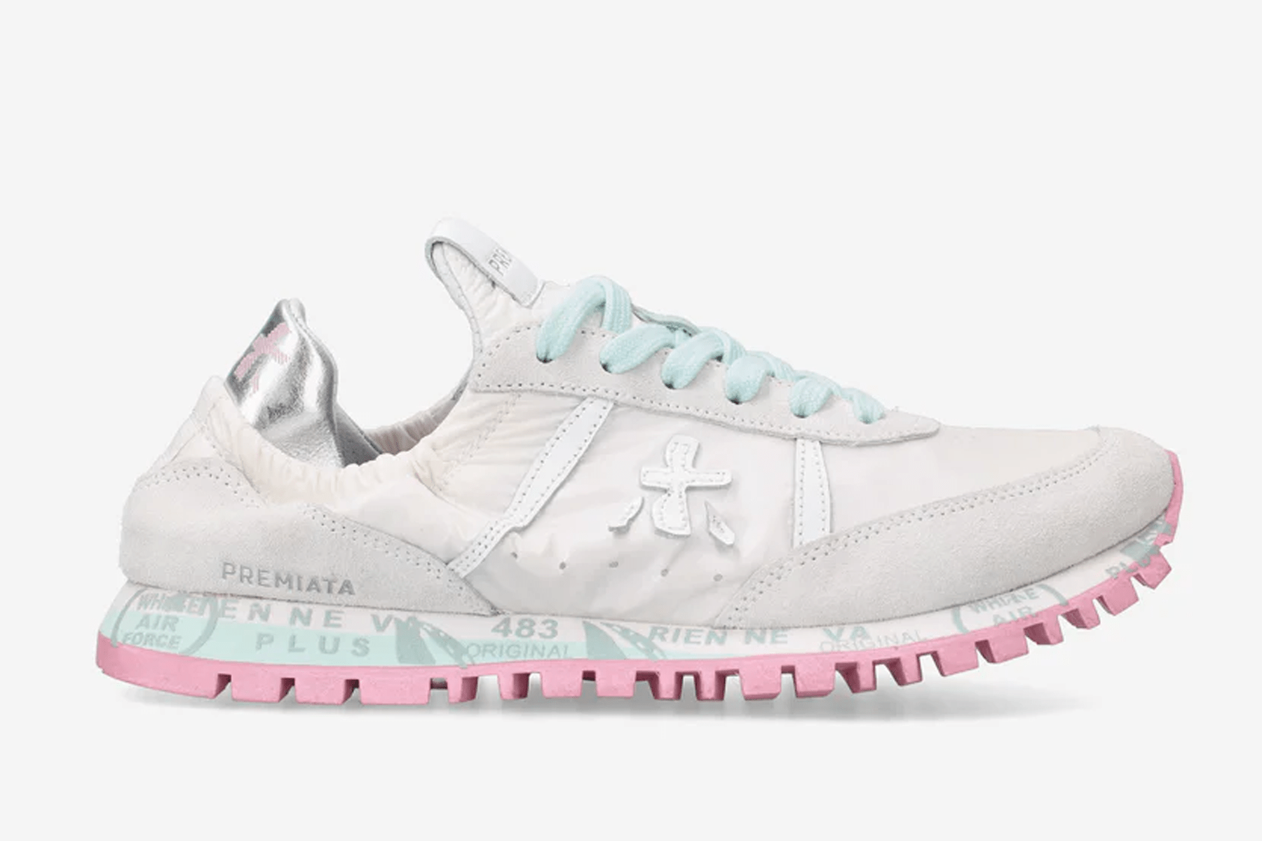 Feine Damen Sneaker aus Veloursleder & Nylon in Weiß, Mint & Pink - Seand Damen Sneaker Premiata