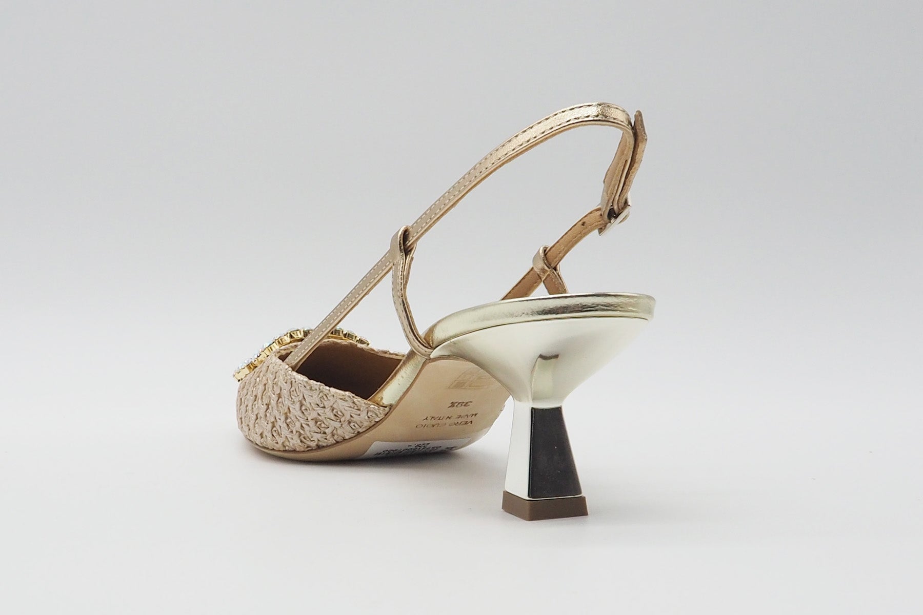 Feiner Damen Sling aus Brokat in Gold mit Kristallsteinen - Absatz 7cm Damen Pumps & Slings Chantal