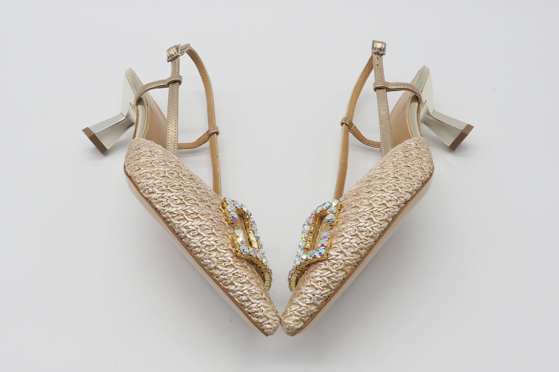 Feiner Damen Sling aus Brokat in Gold mit Kristallsteinen - Absatz 7cm Damen Pumps & Slings Chantal