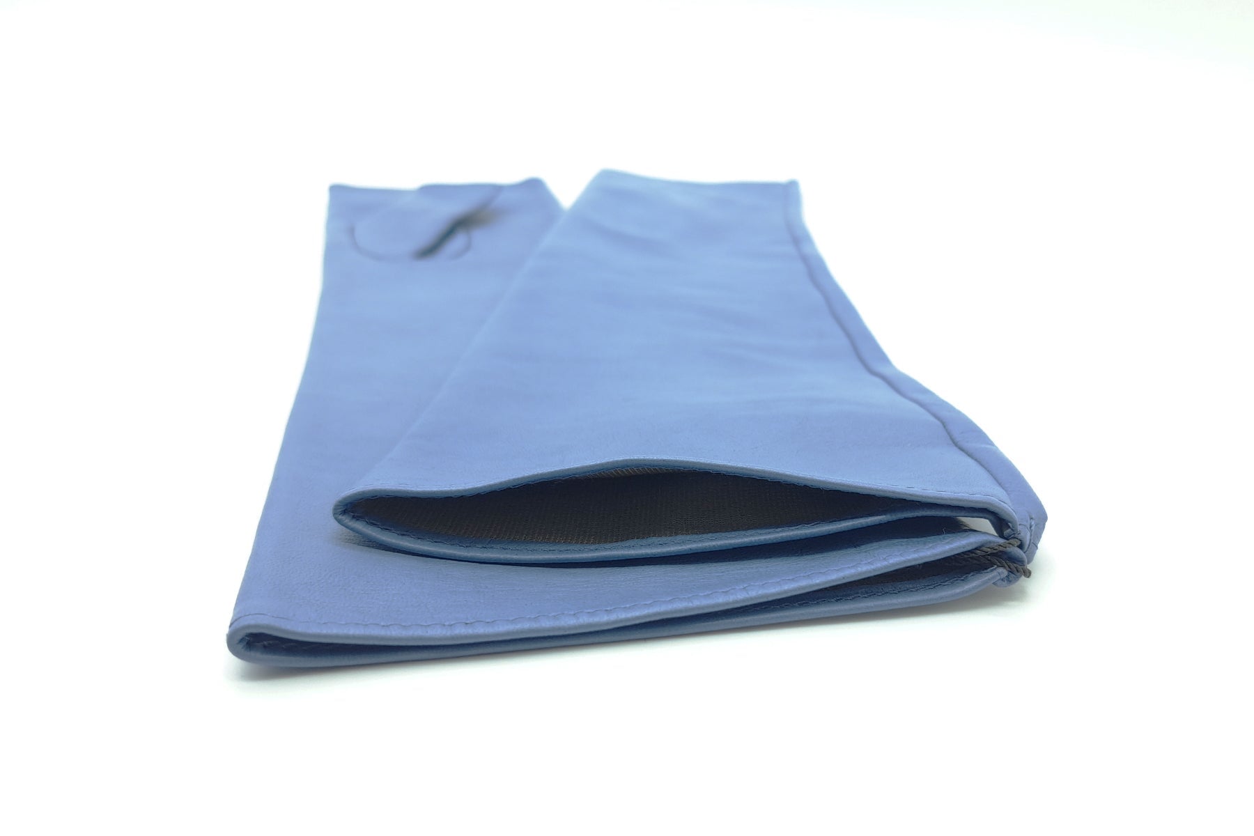 Fingerlose Damen Langschaft-Handschuhe aus Leder in Hellblau - Innenfutter Seide Damen Handschuhe Caridei