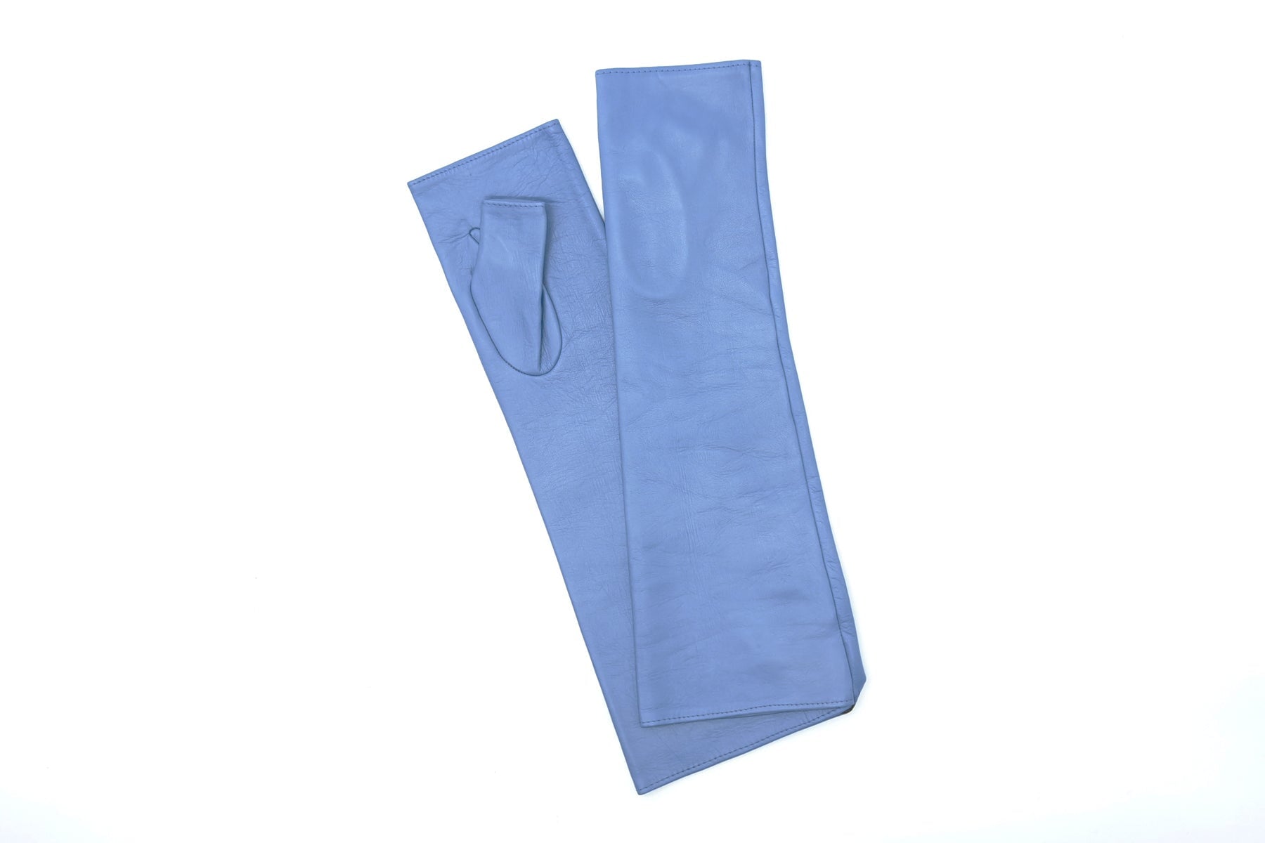 Fingerlose Damen Langschaft-Handschuhe aus Leder in Hellblau - Innenfutter Seide Damen Handschuhe Caridei