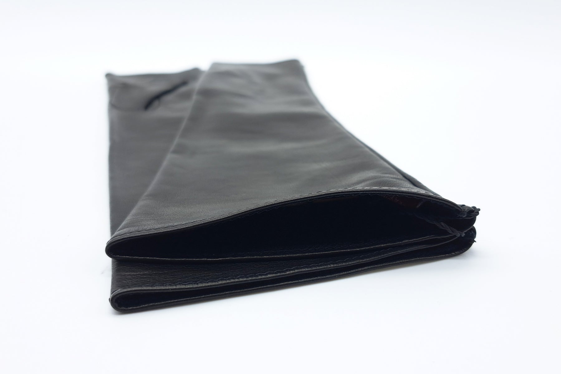 Fingerlose Damen Langschaft-Handschuhe aus Leder in Schwarz - Innenfutter Seide Damen Handschuhe Caridei