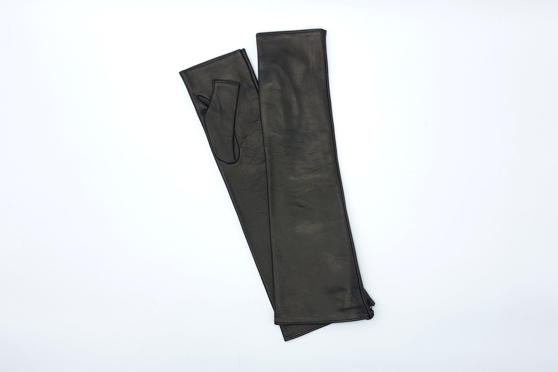 schwarze handschuhe damen lang C. Gloves | Fingerlose Damen Langschaft-Handschuhe aus Leder in Schwarz