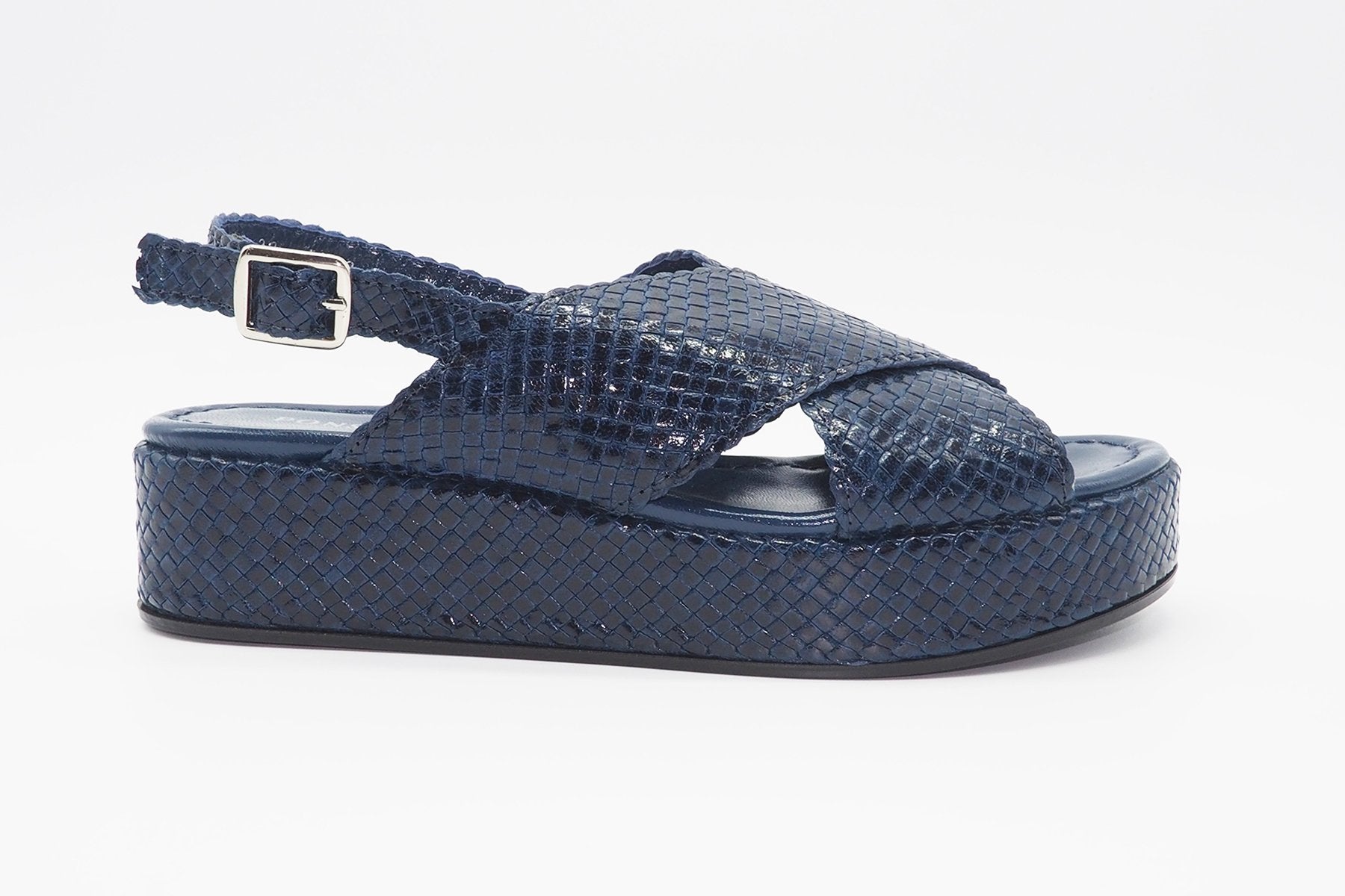 Geflochtene Damensandale auf Plateausohle in Mitternachtsblau Damen Sandalen Pons Quintana