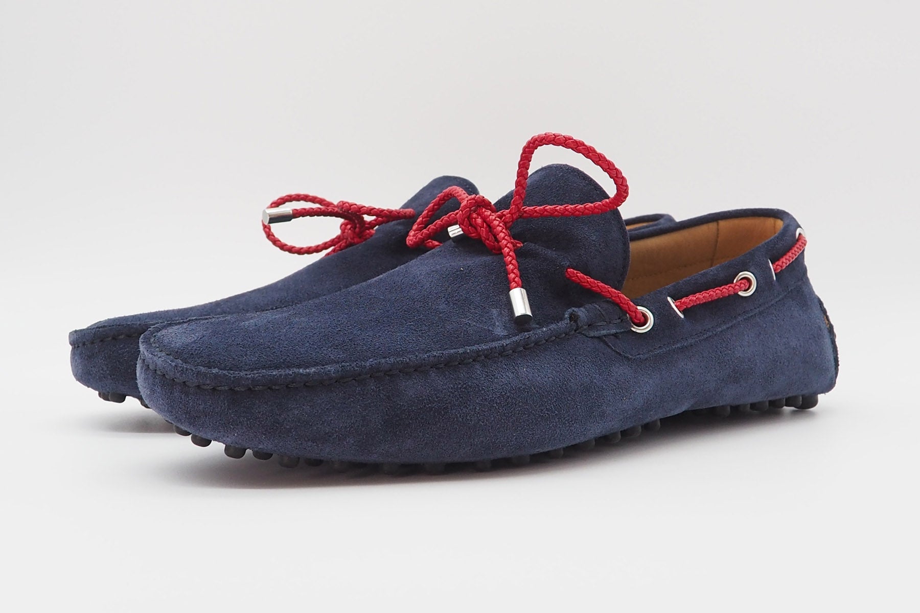 Herren Slipper aus Veloursleder in Dunkelblau mit einer Cordel in Rot Herren Loafers & Slipper Conte V