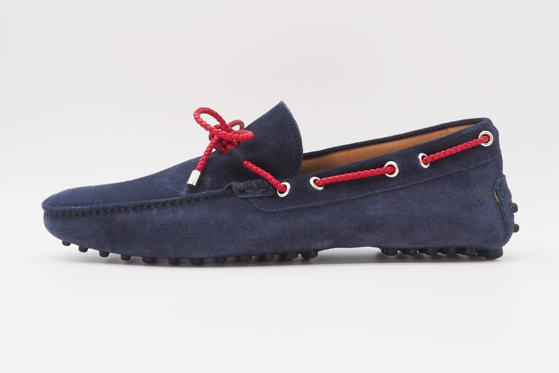 Herren Slipper aus Veloursleder in Dunkelblau mit einer Cordel in Rot Herren Loafers & Slipper Conte V