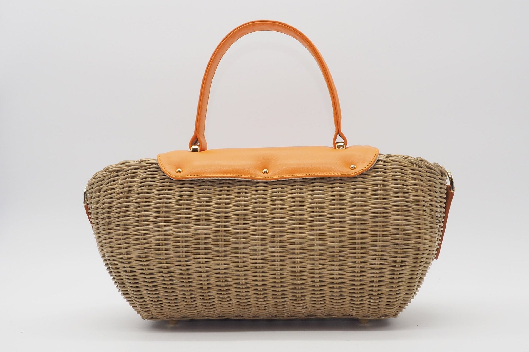 Korbtasche aus handgeflochtener Weide in Natur mit Überschlag aus Leder in Orange Taschen Crossbody & Schultertaschen Capaf