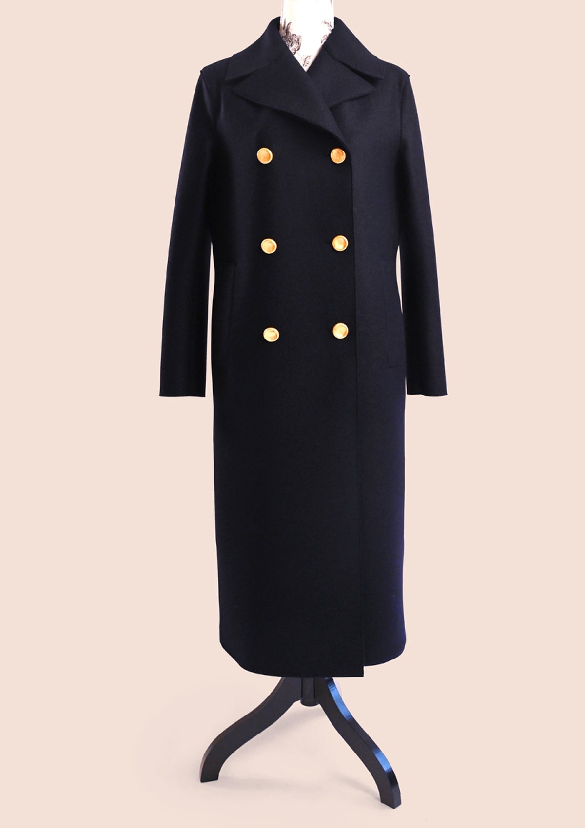 Langer Damenmantel im Militarystil aus feinster Schurwolle in Dunkelblau Damen Mantel Harris Wharf London