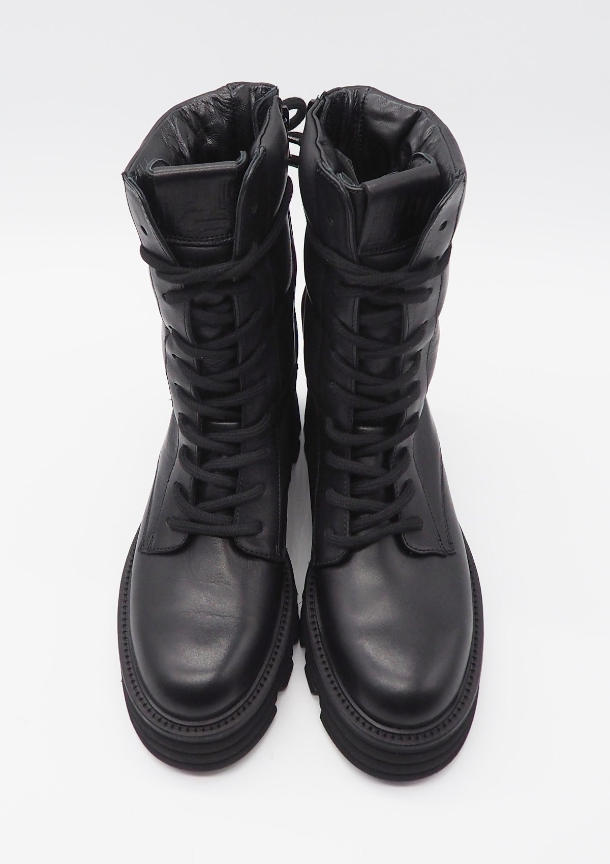Lässiger Schnürboots aus Leder in Schwarz mit modernen Puffer-Details - Absatz 4cm Damen Schnürboots Kennel & Schmenger