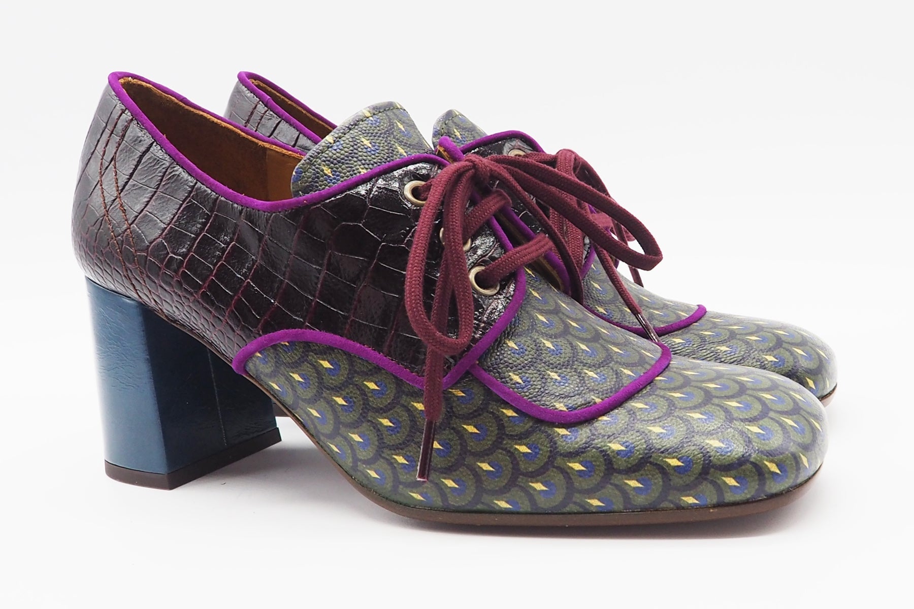 Moderner Damen Schnürschuh aus bedrucktem Leder in Multicolor - Absatz 7cm - Petora Damen Loafers & Schnürer Chie Mihara