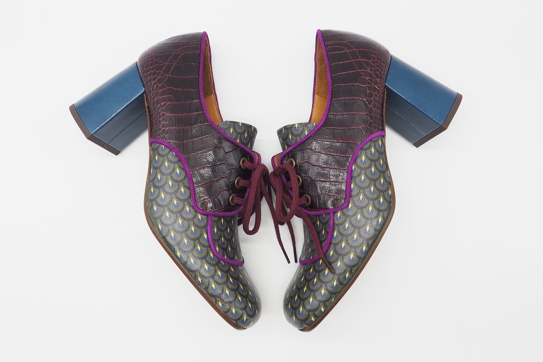 Moderner Damen Schnürschuh aus bedrucktem Leder in Multicolor - Absatz 7cm - Petora Damen Loafers & Schnürer Chie Mihara