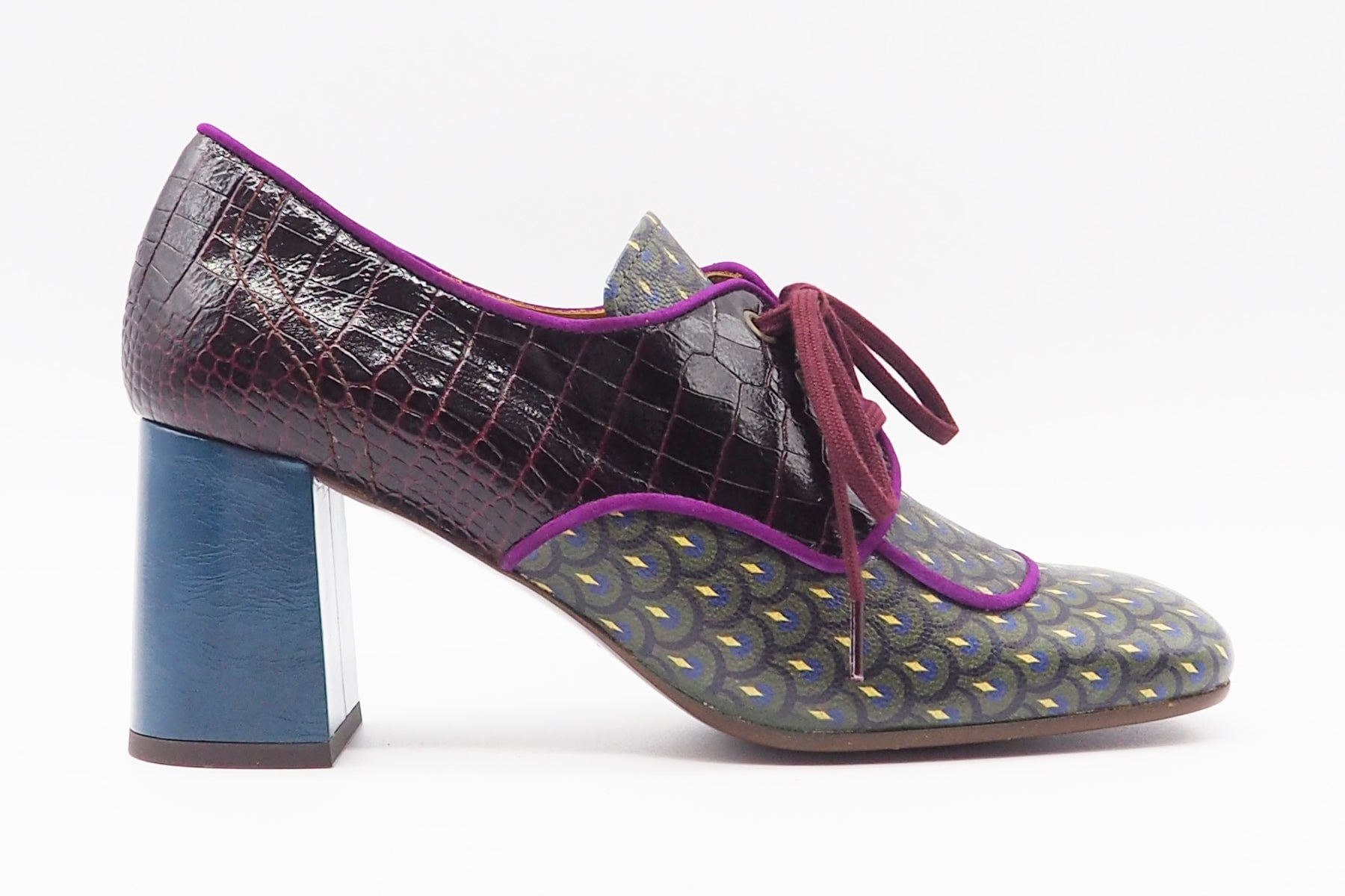 Moderner Damen Schnürschuh aus bedrucktem Leder in Multicolor - Absatz 7cm - Petora Damen Loafers & Schnürer Chie Mihara