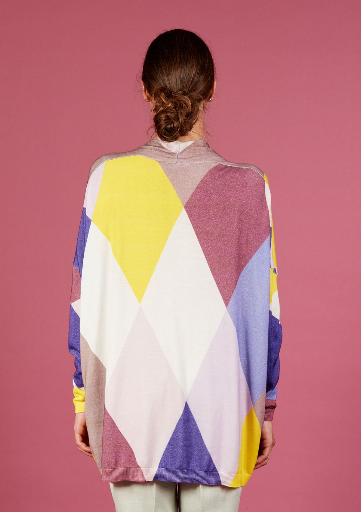 Oversize Damen Strick-Weste aus Baumwolle & Viskose in Lila & Gelb - Sciallato Damen Weste in bed with you