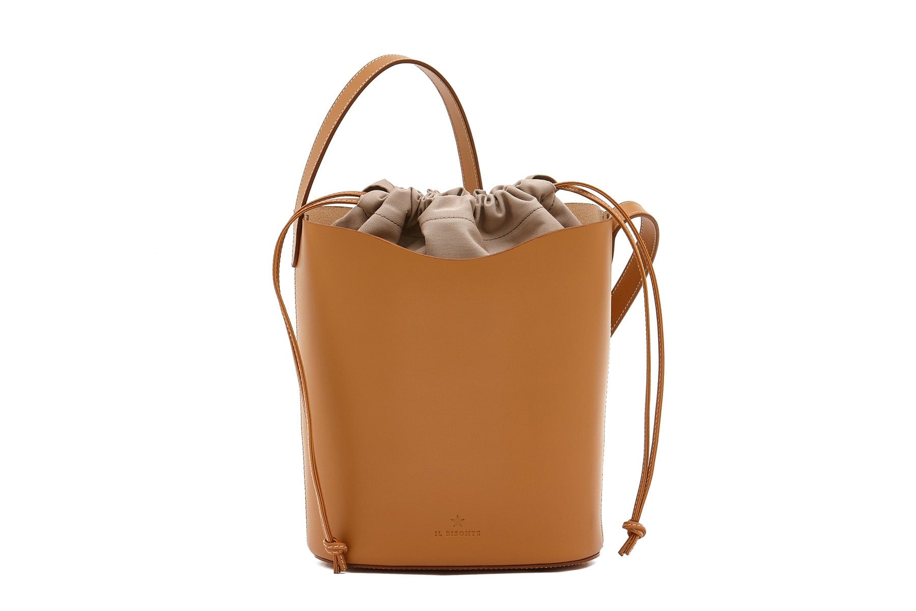 Schultertasche aus Leder in Natural - herausnehmbares Baumwoll-Canvas-Futter mit Kordelzug aus Leder Taschen Crossbody & Schultertaschen Il Bisonte