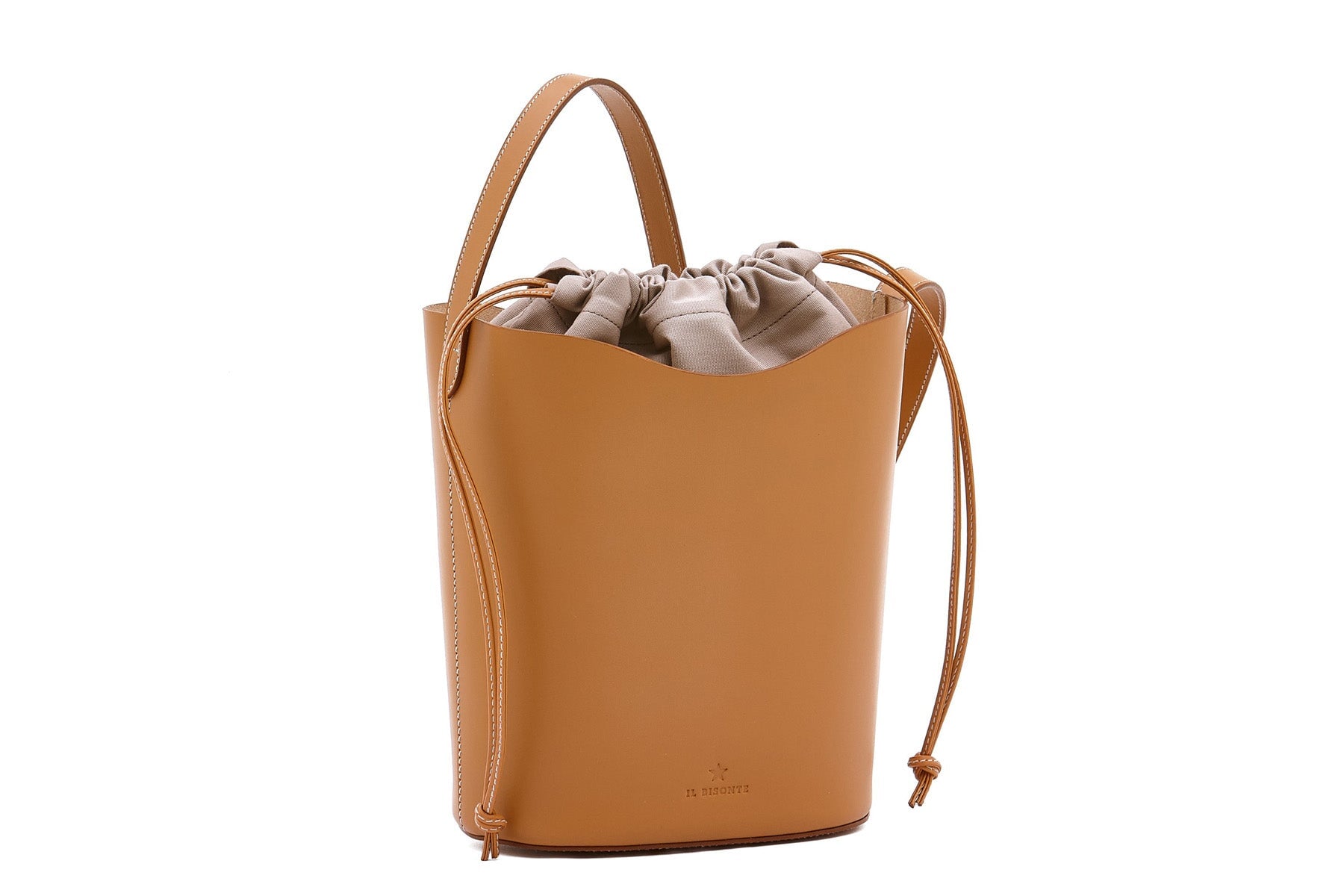 Schultertasche aus Leder in Natural - herausnehmbares Baumwoll-Canvas-Futter mit Kordelzug aus Leder Taschen Crossbody & Schultertaschen Il Bisonte
