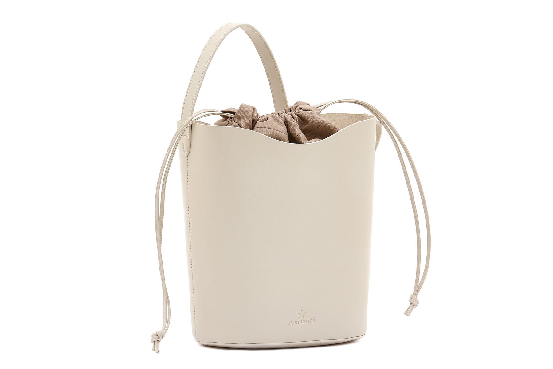 Schultertasche aus Leder in Weiß - herausnehmbares Baumwoll-Canvas-Futter mit Kordelzug aus Leder Taschen Crossbody & Schultertaschen Il Bisonte