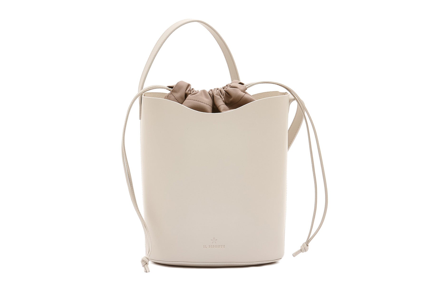 Schultertasche aus Leder in Weiß - herausnehmbares Baumwoll-Canvas-Futter mit Kordelzug aus Leder Taschen Crossbody & Schultertaschen Il Bisonte