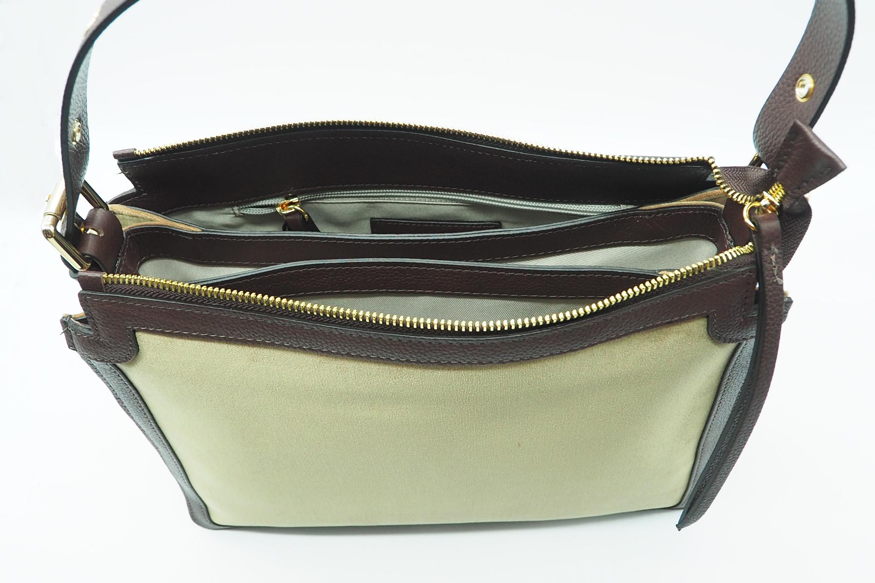 Schultertasche aus Samt & Leder in Hellbraun & Dunkelbraun Taschen Crossbody & Schultertaschen Nina Hill