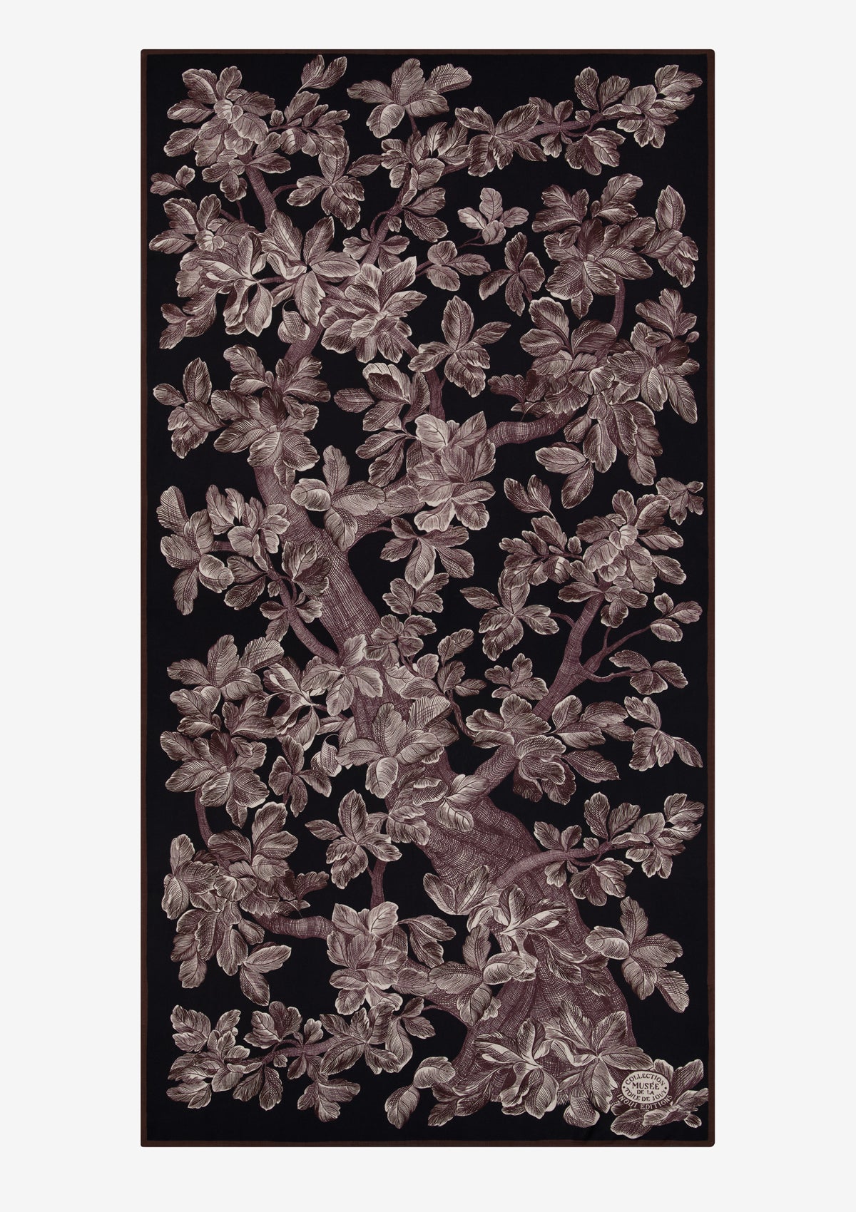 Schal aus 100 % Wolle mit botanischem Muster in Schwarz – Arboris