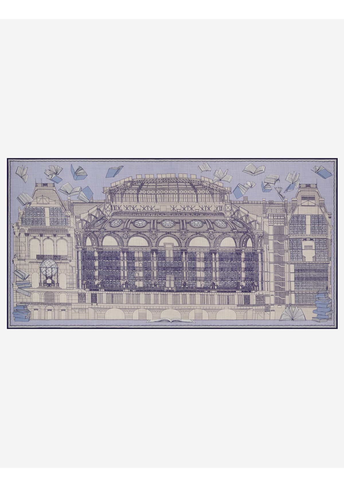 Schal aus 100% Wolle mit Pariser Galerie-Vivienne-Motiv in Grau – Vivienne