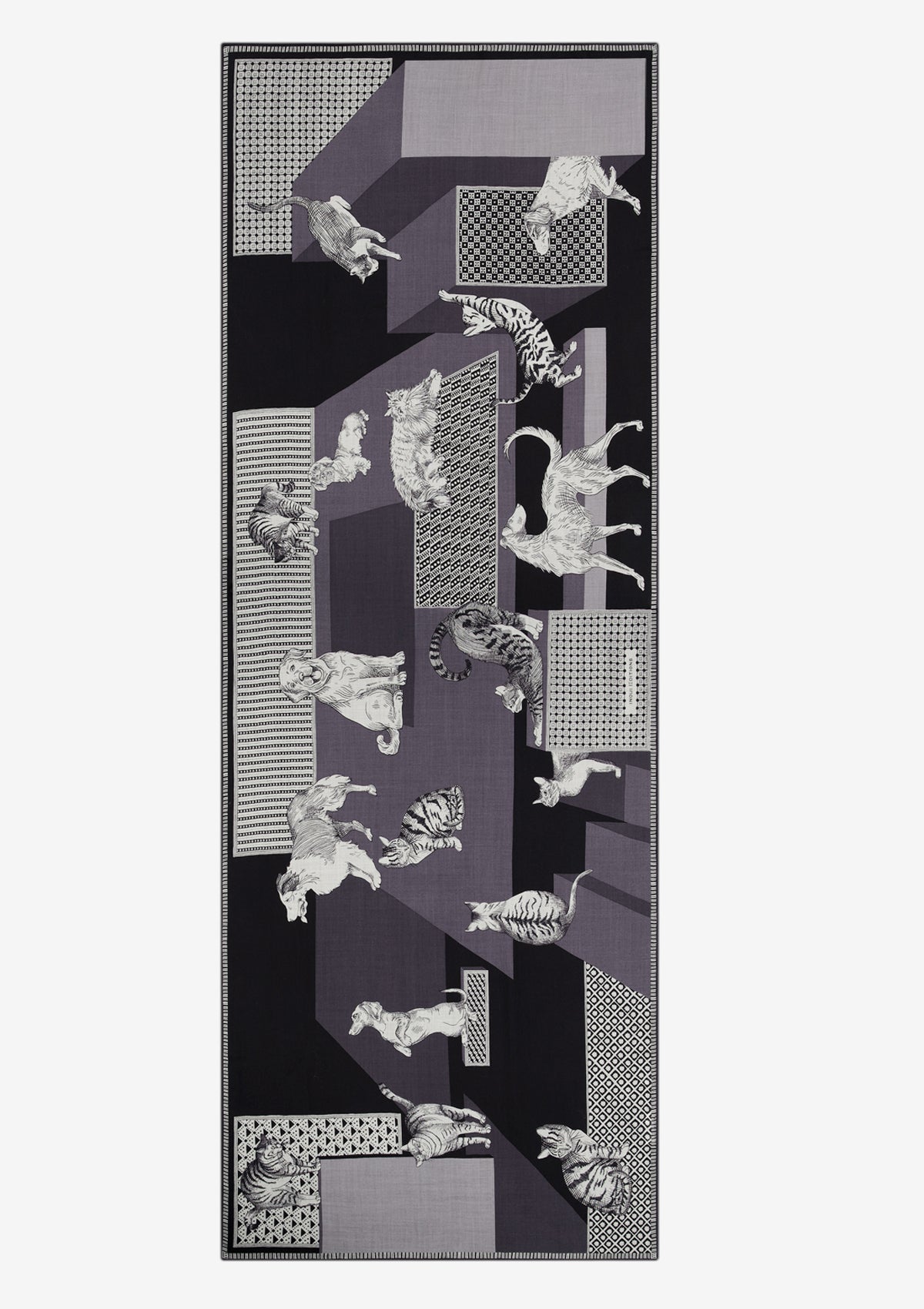 Schal aus 100% Wolle mit modernen Tiermotiven in Schwarz – Les Cheris