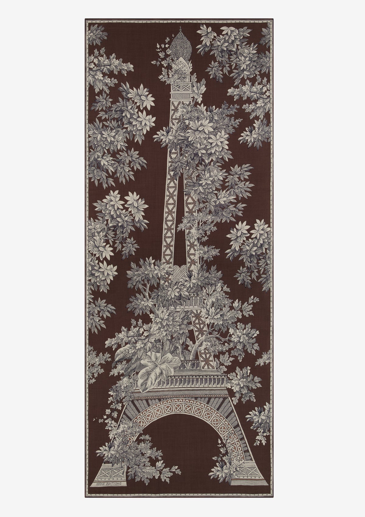 Schal aus 100% Wolle mit floralem Eiffelturm Design in Braun – 1889